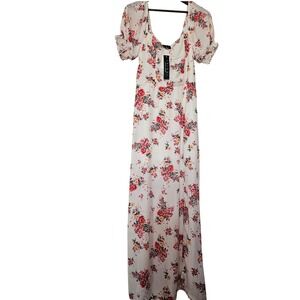 Cottagecore Trixxi Flora Dress Womens Size Medium White Pink Puff Sleeve NWT